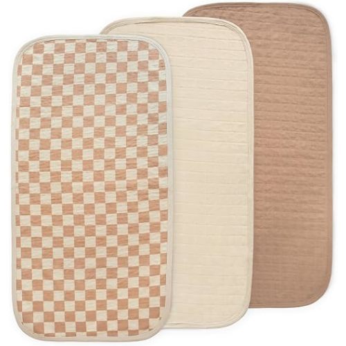 mushie Water Repellent Changing Pad Liners | Cotton (Natural Check Combo)
