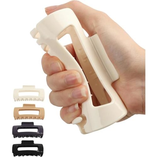 Soft & Flexible Hair Claw Clip 4-Pack, Large Squishy Claw Clips for Thick Hair, Lightweight Volumizing Hair Clips, Strong Hold Non-Slip Hair-Pins for Women Daily Use（Black+Gray+Coffee+White）