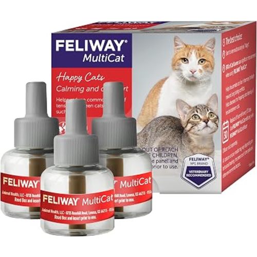 FELIWAY MultiCat Cat Calming Diffuser Refill (3 Pack, 90 Day Supply ) – Helps Reduce Fighting, Tension & Aggression Between Cats – Cat Pheromone Diffuser Refill for Multi‑Cat Homes