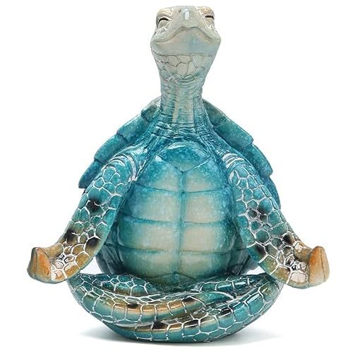 VVGIFTS Sea Turtle Meditation Yoga Decor, Garden Figurine Sea Turtle Meditating Coastal Beach Decorations, Zen Yoga Resin Statue for Home Office Decorations (Put The Palm Separate)