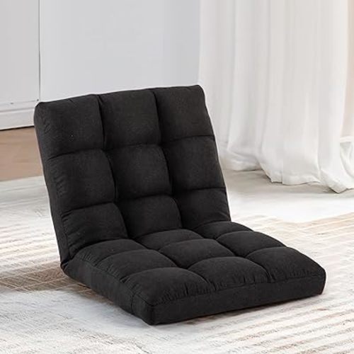 Folding Floor Chair with Back Support, Adjust Lay Flat Recliner Oversized Lounge Wide Lazy Boy Gaming Ergonomic Single Sofa Seat for Living Room Bedroom(Black)