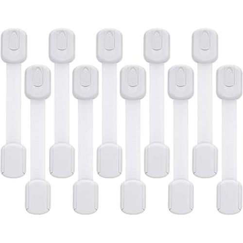 Goodv Child Safety Cabinet Locks - (10 Pack) Baby Proofing Latches to Drawer Door Fridge Oven Toilet Seat Kitchen Cupboard Appliance Trash Can with 3M Adhesive - Adjustable Strap No Drill No Tool