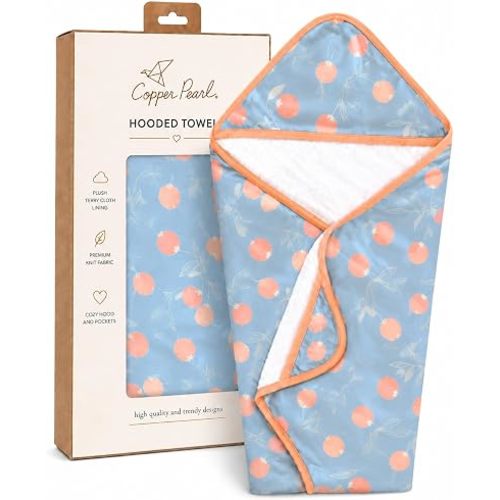 Copper Pearl Hooded Bath Towels Premium Knit/Terry Cloth Baby Towels with Hood, Pockets, and Cool Designs - Great to Gift and Make Bath Time Fun - Baby Bath Towel, Clementine