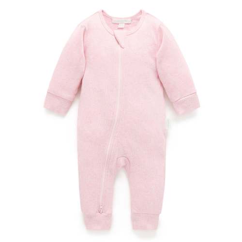 Pink Ribbed Zip Growsuit - Baby Growsuits - Purebaby - Purebaby