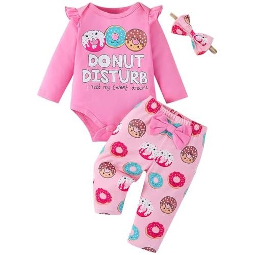 Fullfamous Baby Girl's 3pc Frill Long Sleeve Romper and Pant Set