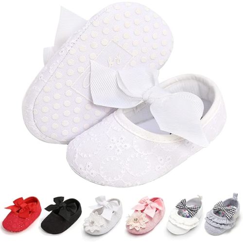 Baby Girls Mary Jane Flats with Bowknot Floral Princess Wedding Dress Shoes Soft Newborn Infant Crib First Walkers Prewalker