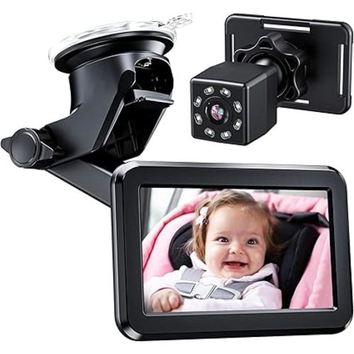Itomoro Baby Car Mirror, Back Seat Baby Car Camera with HD Night Vision Function Display, Reusable Sucker Bracket, Wide View, 12V Cigarette Lighter, Easily Observe The Baby’s Move