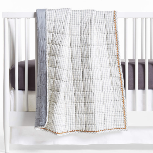 Blue Windowpane Plaid Organic Cotton Baby Crib Quilt