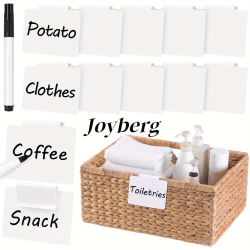 12-Pack White PVC Clip-On Labels with Black Chalk Marker - Removable Storage Bin Labels for Baskets & Organizing (3.5" x 2.7") - Durable, Reusable | Kitchen Pantry, Bathroom, Closet | Sleek Design