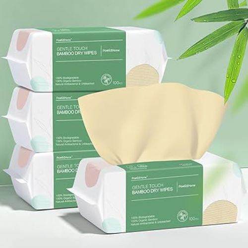 PoeticEHome Ultra-Soft Dry Baby Wipes for Sensitive Skin - Unscented & Unbleached Facial Tissue Cloths, Hypoallergenic - Wet or Dry Use, 400 Count