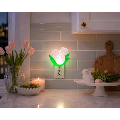 Tulip Night Light – Garden Flower Plug-in Lamp Gift for Mom Nursery Kitchen Decor Bedroom