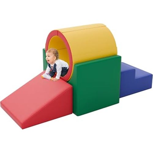 Tunnel/Ramps Foam Climber, Climb & Crawl Foam Activity Play Set for Toddlers and Kids, Safe Indoor Crawling Gym Equipment for,Infant,Baby Waterproof Easy to Clean