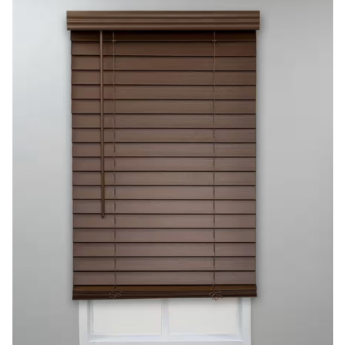 Textured Dark Oak Cordless Room Darkening Faux Wood Blinds with 2 in. Slats - 24.5 in. W x 48 in. L