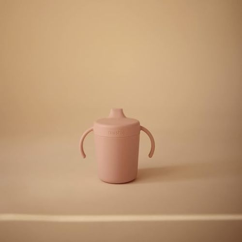 mushie Trainer Sippy Cup | Made in Denmark | Leak Resistant Twist-Off Lid & Handles | 6 Months + (Blush)