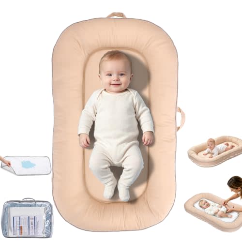 Baby Lounger 0-24 Months,Organic Cotton Nest with Diaper Pad | infant support cushion,Breathable,Bionic Design,Newborn Babies Essentials