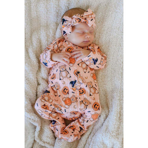 Halloween Bamboo Zipper Footie in Beary Scary | Caden Lane