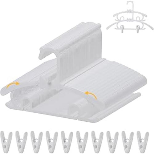 50 Pack Baby Clothes Hangers with 16 Clips, 11-15 inch Adjustable Kid Hanger, Multifunctional Children Hanger for Girl Boy Toddler Kids Child(White)