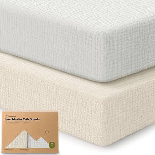 KeaBabies 2-Pack Muslin Crib Sheets for Boys, Girls - 100% Organic Cotton Fitted Baby Crib Mattress Sheet, Soft Breathable Standard Toddler Bed Cover Bedding Set, Neutral, Durable 52x28 (Greige)