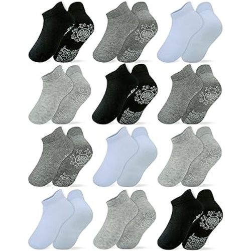 RATIVE Anti Slip Toddler Ankle Socks with Grips Non Skid Cotton Baby Socks for Boys & Girls