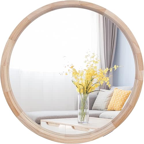 CONGUILIAO Round Mirror, 30 Inches Wood Mirror, Wall Decorative Circle, Nature Big Bathroom Large Vanity Farmhouse for Living Room Bedroom Entryway