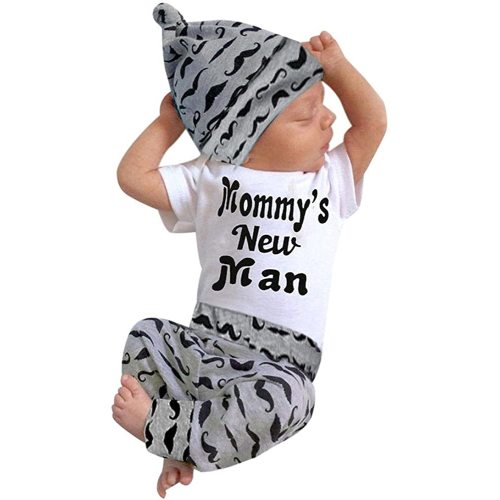 3Pcs Baby Boy Clothes Newborn Infant Bodysuit Summer Cotton Short Sleeve Romper +Pants+Hat Outfits Set