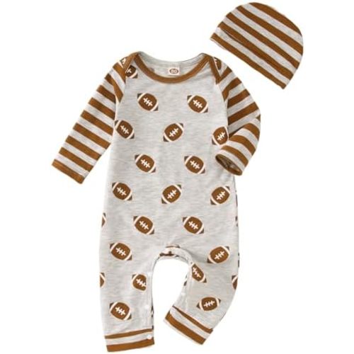 Ritatte Newborn Baby Boy Girl Football Jumpsuit Rugby Stripe Long Sleeve Romper Bodysuit Football Season Playsuit Outfit
