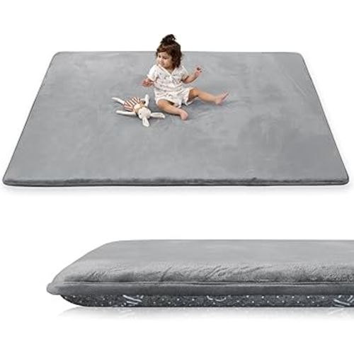 1.5" Super Thick Baby Play Mat for Floor, 79x118 Pro Soft Flannel Foam Mats for Toddler Infant Kids Crawling for Nursery Rug Playroom Living Room Waterproof Easy Care Non-Slip (Dark Grey)