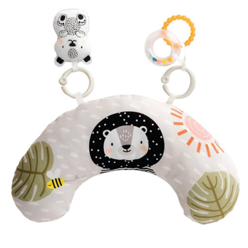 Taf Toys Ergonomic Tummy Time Cushion with Teether and Rattle - Soft and Supportive Baby Cushion for Enhanced Motor Skills Development