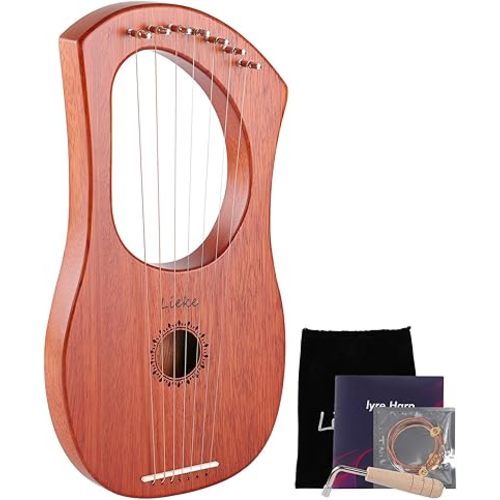 LIEKE 7 String Lyre Harp Instrument with Tuning Wrench,Metal Strings,Bag, Mahogany Body and Bone Saddle,Lyre Harp Kit Gift for Adults Beginner
