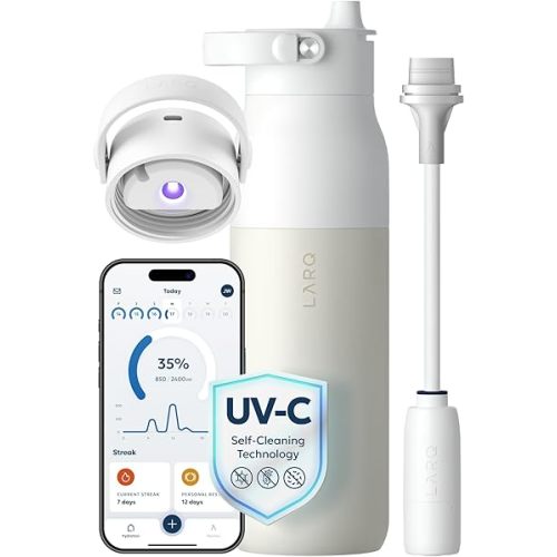 LARQ PureVis 2 Self Cleaning Water Bottle - UV Water Purifier with Filter Straw, Smart App Hydration Tracking, Insulated Stainless Steel