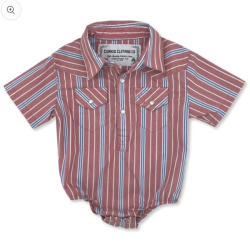 Vintage Blue and Red Stripe Short Sleeve Pearl Snap Onesie – Cowkid Clothing Company