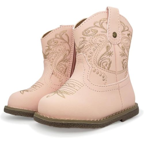 Baby Cowboy Cowgirl Boots Infant Boys Girls Western Booties Round Toe Riding Mid Calf Boots for All Seasons for 6 9 12 15 18 24 Months