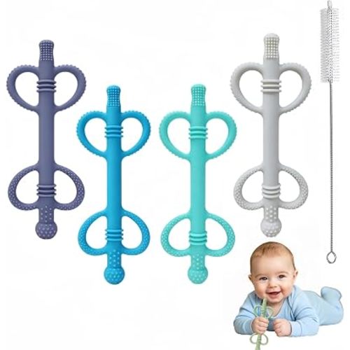 4 Pack Sensory Silicone Teething Tubes, Baby Teether Toys with Easy-Hold Love Handle, Dual-Sided Textures, Soothe Sore Gums, BPA-Free Teething Chew Straws for 3+ Months Infants