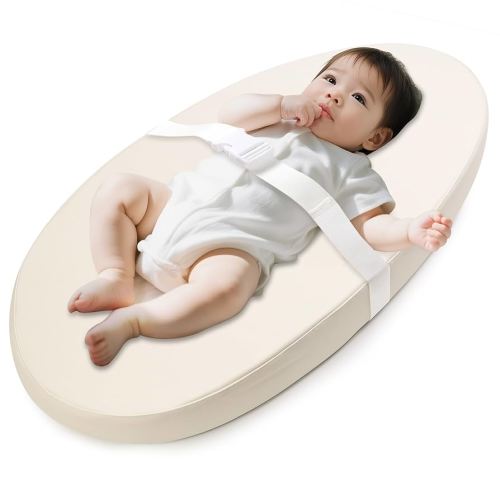 Baby Changing Pad with Wipeable & Waterproof PU Cover, Contoured Diaper Changing Table Pad for Dresser with Non-Slip Safety Belt & Bottom, Portable & Lightweight, Large Cushioned Foam, Cream