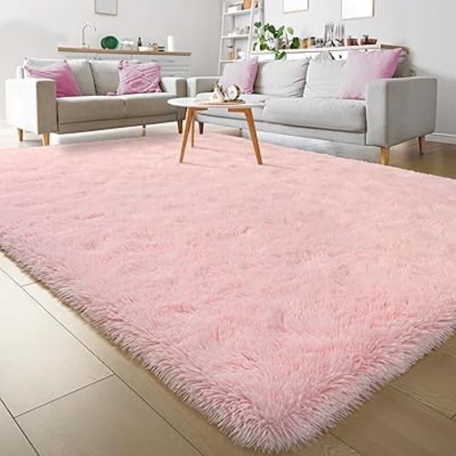 Keeko 3x5 Pink Area Rugs for Bedroom Girls Room, Soft Shag Kids Bedside Rugs Fluffy Cute Small Throw Rug Indoor Princess Carpet Baby Rug for Teen Girl Boy Nursery Living Room Home Dorm Decor