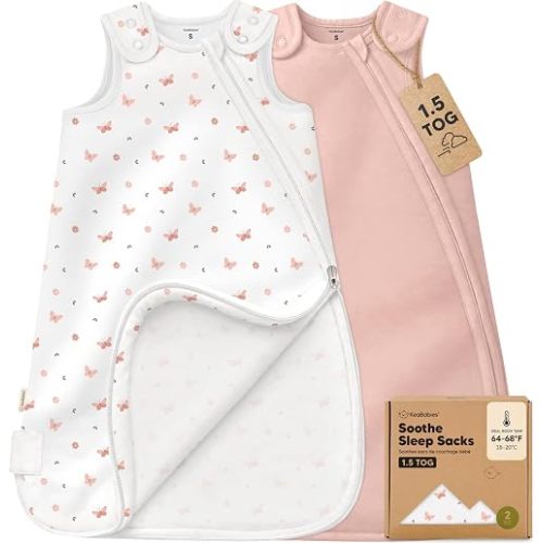 2-Pack Organic Baby Sleep Sacks, 100% Cotton 1.5TOG (Butterflies, 0-6M)