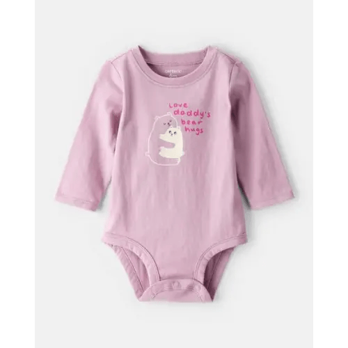 Baby Girl Bear Hugs Long-Sleeve Graphic Bodysuit - Pink | Carter's