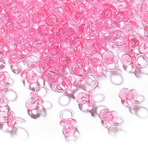 XINHUIDALSQ 150 Mini Acrylic Pacifiers for Baby Shower Game, 0.86 Inch Bulk Chupones para Gender Reveal Party Favors Table Decoration (Pink)