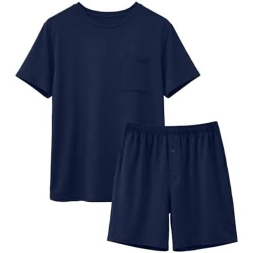 Feiersi Mens Pajama Set Sleepwear Pjs Lightweight Comfy Soft Short Sleeve Sleep Set With Pockets