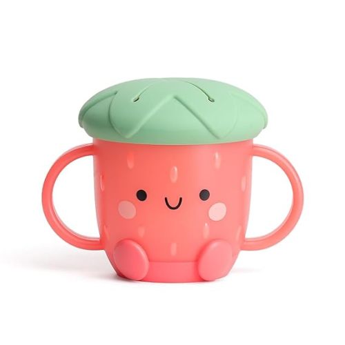 Itzy Ritzy Toddler Snack Cup - Spill-Proof Snack Cup for Toddlers with Soft Silicone Lid for Easy Food Access - Easy-To-Hold Kids Snacks Container With Handles - Ideal for 12 months & Up (Strawberry)