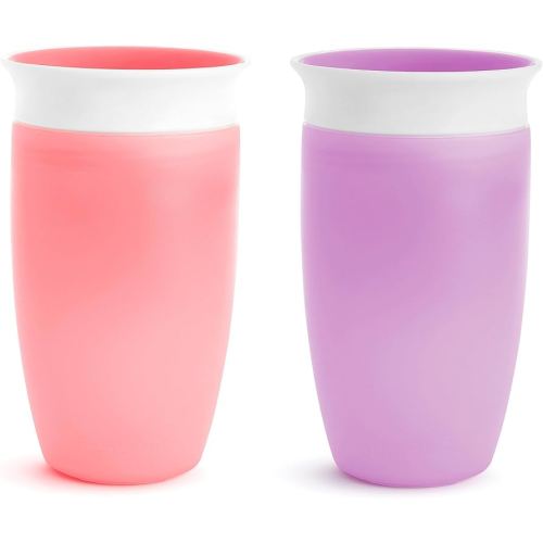 Munchkin Sippy Cups for Toddlers 1-3, Spill Proof Miracle 360 Cup, 10 Ounce, 2 Pack, Pink/Purple