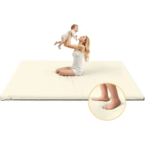 Padded 71" ×59" Large Baby Play Mat for Floor, 1.1" Thick Foam Mat with Soft Vegan Leather, Baby Tummy Time Playmat for Safe Play Area, Fits 71" x59" Playpens