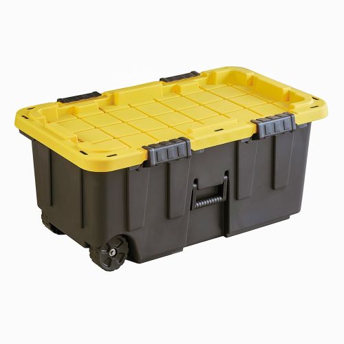 Project Source Commander Large 20 -Gallons ( 80 -Quarts ) Black Heavy Duty Rolling Stackable Tote with Latching Lid