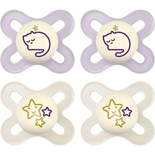 MAM Original Start Night Baby Pacifiers, Binky for 0-3 Months, BPA-Free Silicone Nipple, Easy to Clean, Best for Newborn Babies, Developed with Medical Experts, 4 Count Binkies with Sterilizer Case