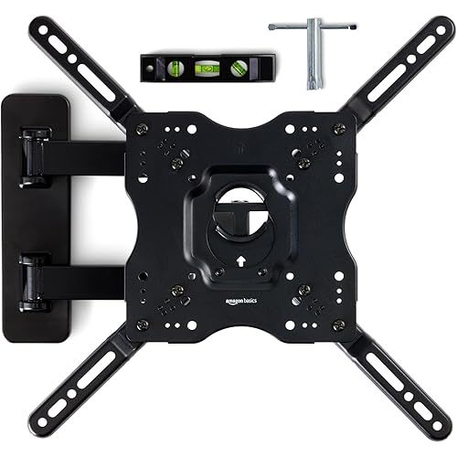 Amazon Basics Full Motion Articulating TV Wall Mount, with Swivel and Tilt, for 26" to 55" TVs and Flat Panels up to 80 Lbs, VESA Compatible, Black