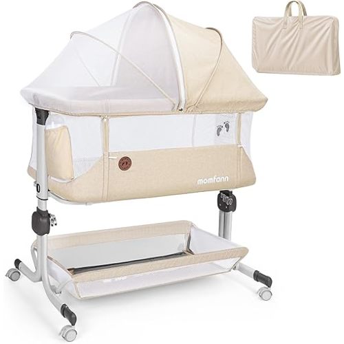 MOMFANN Baby Bassinet Bedside Sleeper, 6-Height Adjustment,Beige