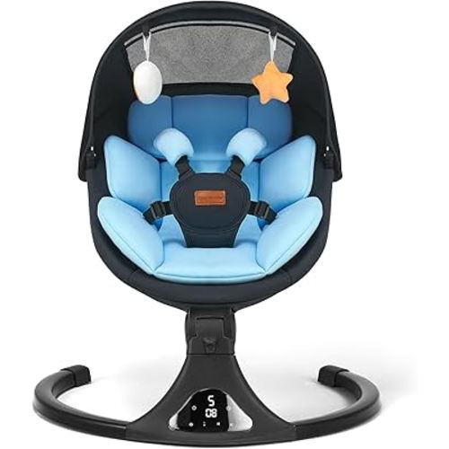 Baby Swing for Infants, Bluetooth Electric Infant Swing with 5 Speed Motions, 12 Soothing Melodies & Remote Control, Portable for Newborns 0-9 Months (Max 20 lbs, Blue)