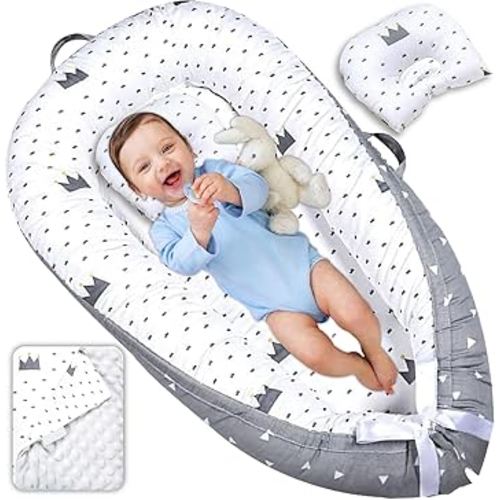 Totsi Baby Lounger with Pillow & Blanket | Ultra-Soft Baby Nest | Machine Washable Infant Lounger 0-24 Months | Adjustable Infant Nest for Travel | Baby Nest for Newborn