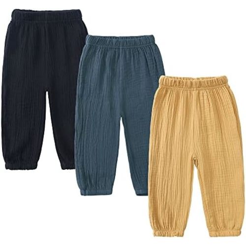 MYGBCPJS Baby Boys Girls Cotton Linen Trousers Kids Casual Ankle Pants Loose Long Bloomers