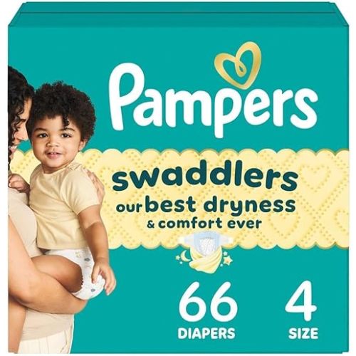 Pampers Swaddlers Diapers, Size 4 (15-34 lbs), 66 Count, Absorbent, Keeps Baby Dry and Comfortable, Skin Safe Disposable Baby Diaper (Packaging May Vary)